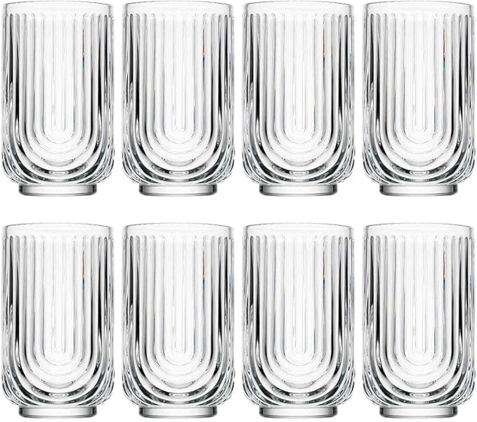 Glaver's Drinking Glasses Set of 8. 17oz Vintage Drinking Cups. Ripple Cocktail - Image 7