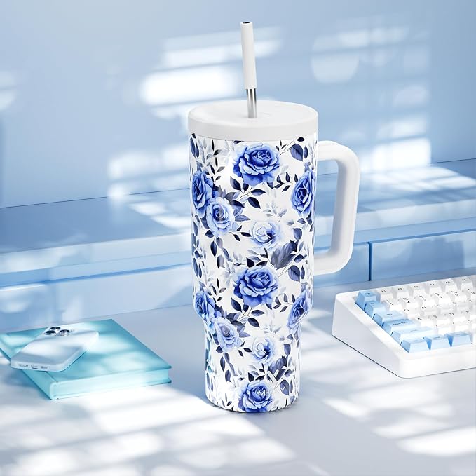 Meoky 40 oz Tumbler with Handle and Straw: Stainless Steel Insulated Tumbler - Image 7