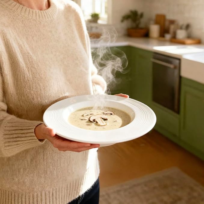 Soup bowl rim Plate Set of 4, 9.1 inch Ceramic Rimmed Pasta Plates, - Image 9