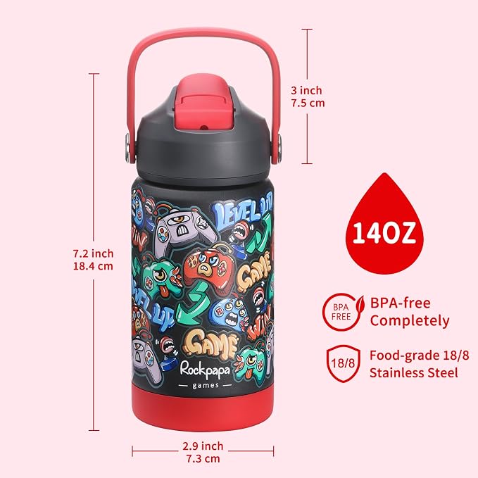 rockpapa 14 oz Kids Insulated Water Bottle,Stainless Steel Toddler Cups - Image 7