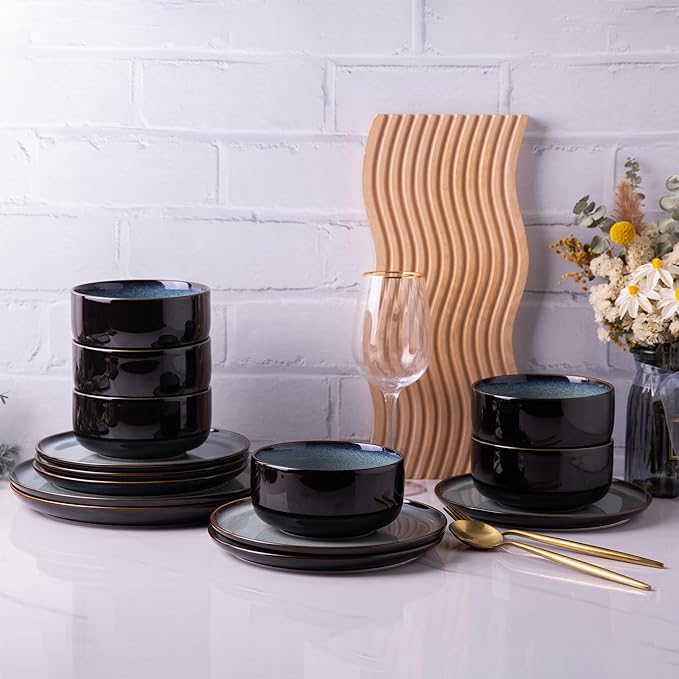 LERATIO Ceramic Plate Set of 6, 8.5 Inch Reactive Glaze Salad Plates | Modern - Image 7
