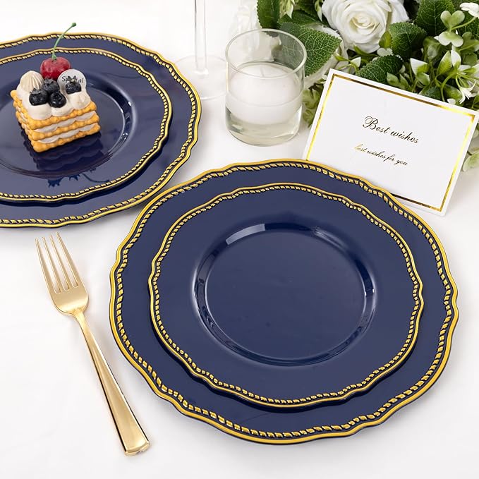 60 Pcs Blue Gold Dessert Plates - Image 8