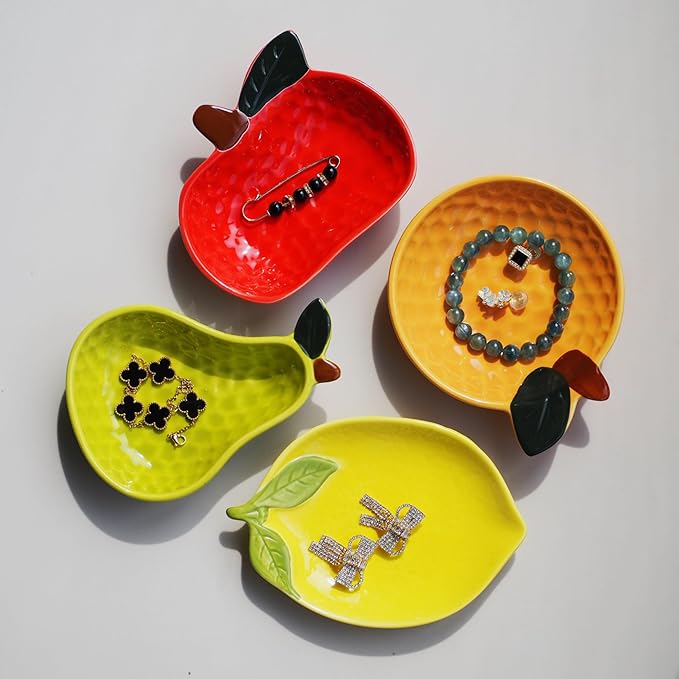 Ceramic Jewelry Tray, Apple Shaped Trinket Dish, Jewelry Organizer, Ring Holder, Decorative Bowl for Rings Earrings Necklaces Bracelet Jewelry Watch Keys, Gift for Sisters Daughter (Apple)