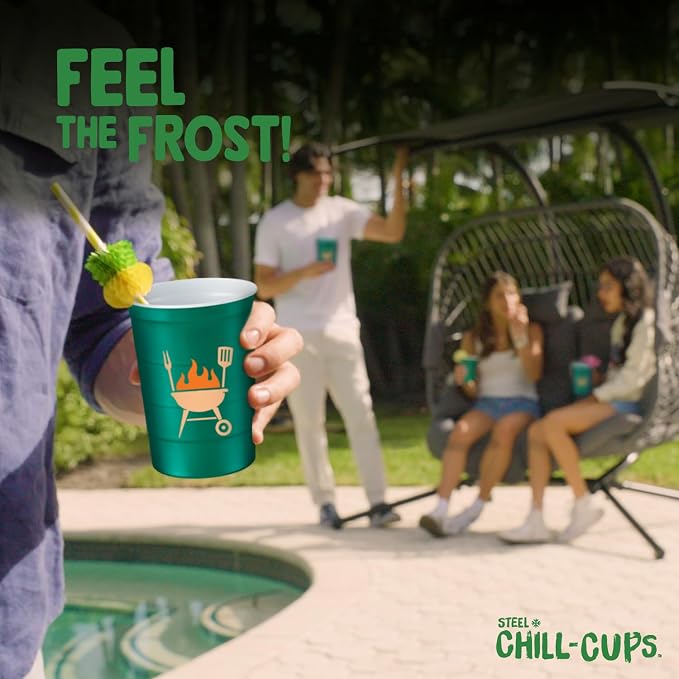 Steel Chill Cups 16 oz. Reusable Party Cups, Summer BBQ Grill, 100% recyclable - Image 8