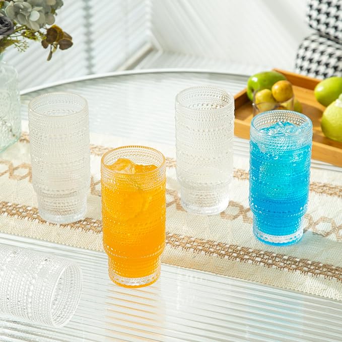 4 Pack Vintage Glassware Drinking Glasses Set, 16 oz Hobnail Glassware - Image 9