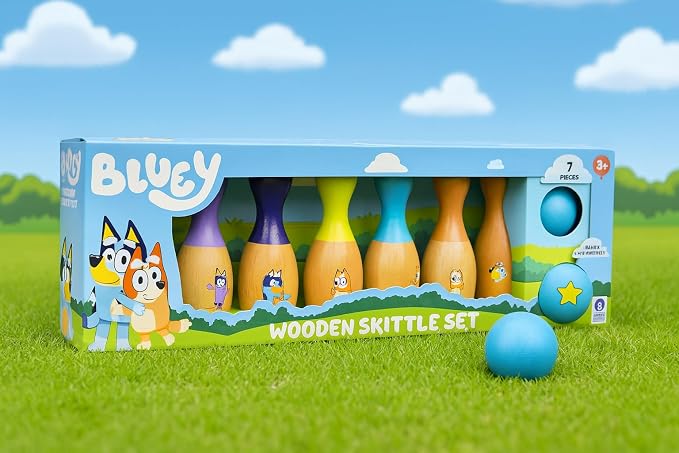 Bluey Wooden Bowling Set, 6 Character Pins, Indoor & Outdoor | Durable wood - Image 7
