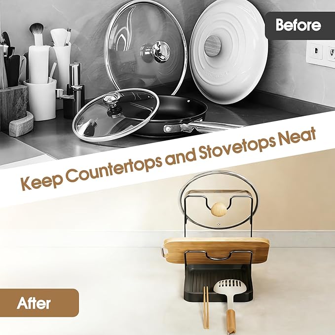 2 Tier Pot Lid Holder Rack for Kitchen Storage, Multifunctional Pan Lid Organizer for Countertop, Kitchen Spoon Rest with Lid Holder Rack for StoveTop(Silver