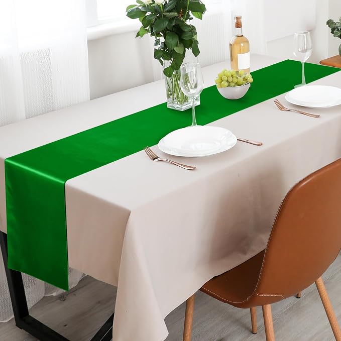 Aneco Satin 12 Pack Table Runner 12 x 108 Inch Emerald Long Wedding Satin Silk - Image 7
