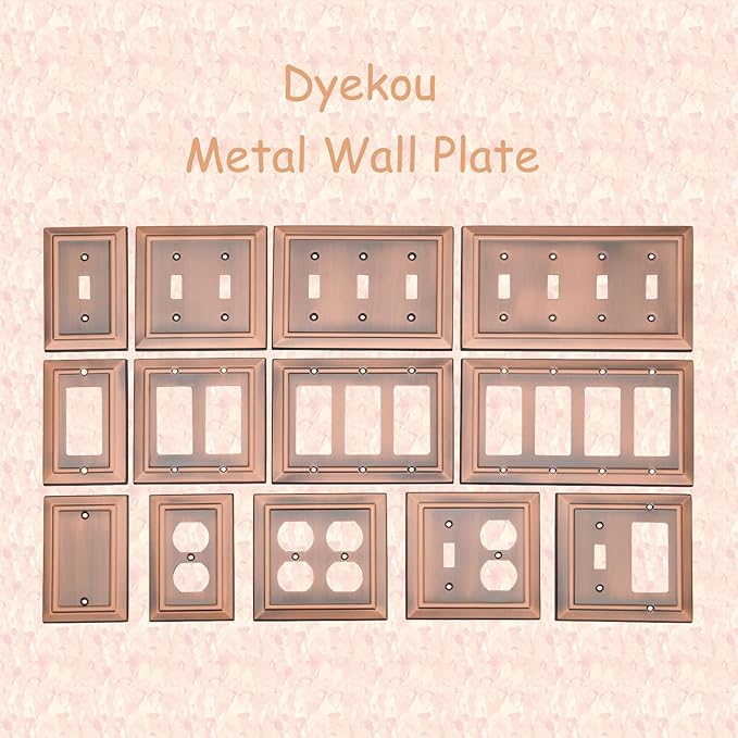 Metal Wall Plate for Electrical Outlets, Decorative Antique Copper Switch Plates Outlet Cover, Light Switch Cover Plate, 1-Gang Wall Plates (Duplex Outlet, 6 Pack)