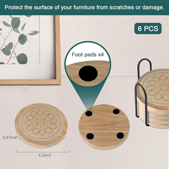 Wood Coasters for Drinks Housewarming Gifts for Home Decoration Absorbent - Image 6