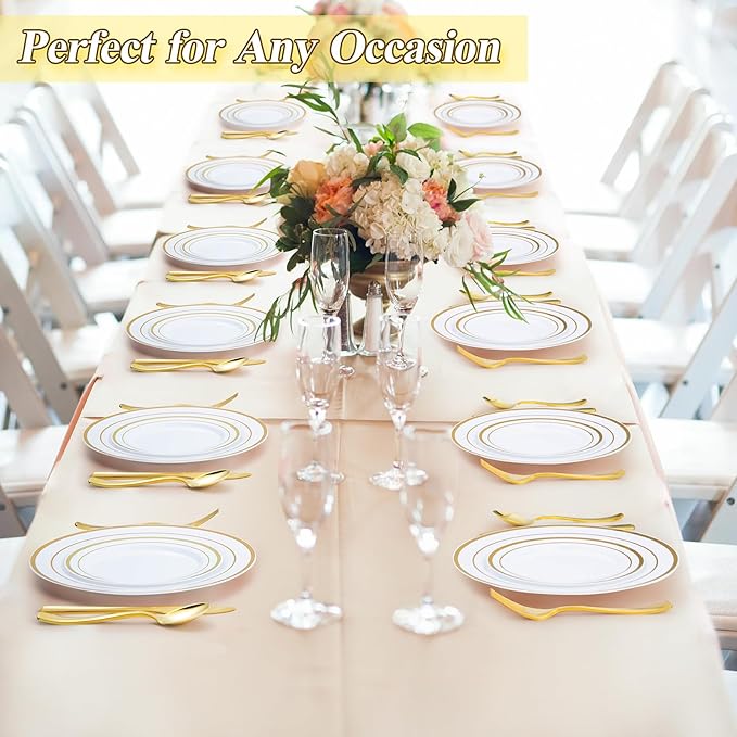 BESTSTAR 200PCS Gold Plastic Plates White and Gold Disposable Plates | 100 - Image 7