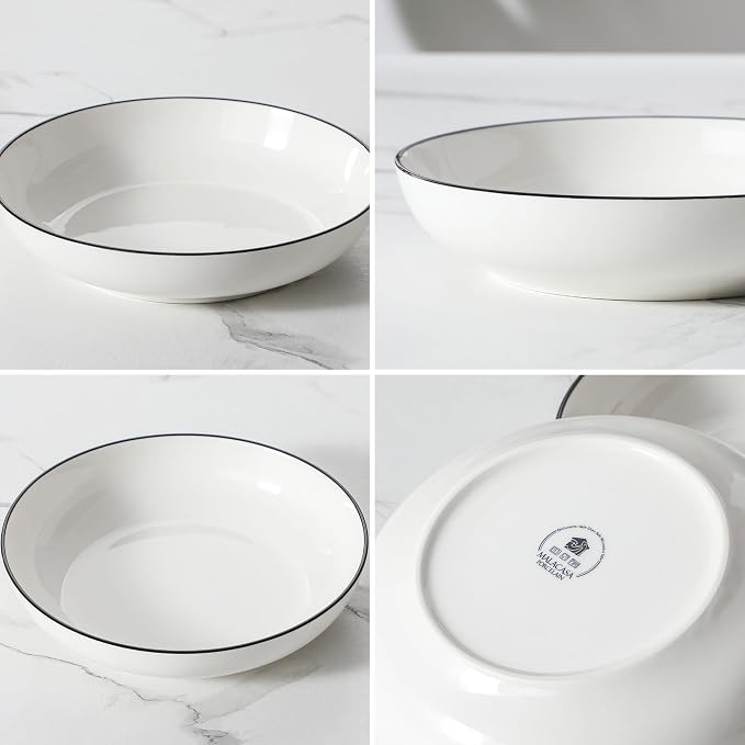 MALACASA 8.85" Large Pasta Bowls, 42 OZ White Salad Bowls Soup Bowls, Porcelain - Image 8