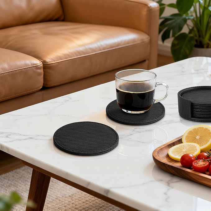 Leather Coasters Set of 6 with Holder, Tabletop Protection, Coffee Table & Bar - Image 9