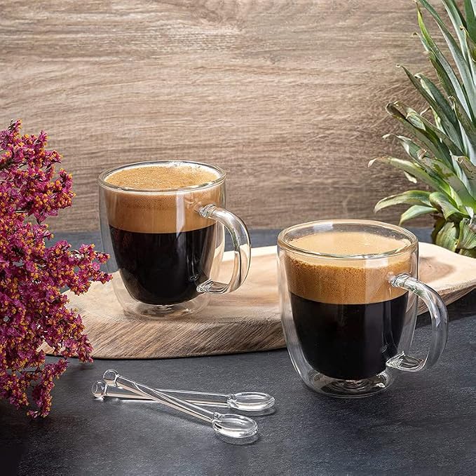 Moss & Stone Set of 4 Double Wall Glass Cup Clear Mug, Double Walled Coffee - Image 8
