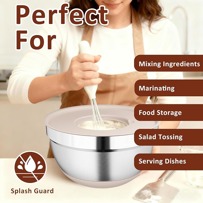 9 Pack Mixing Bowls with Airtight Lids Set, Stainless Steel Mixing Bowls with - Image 7