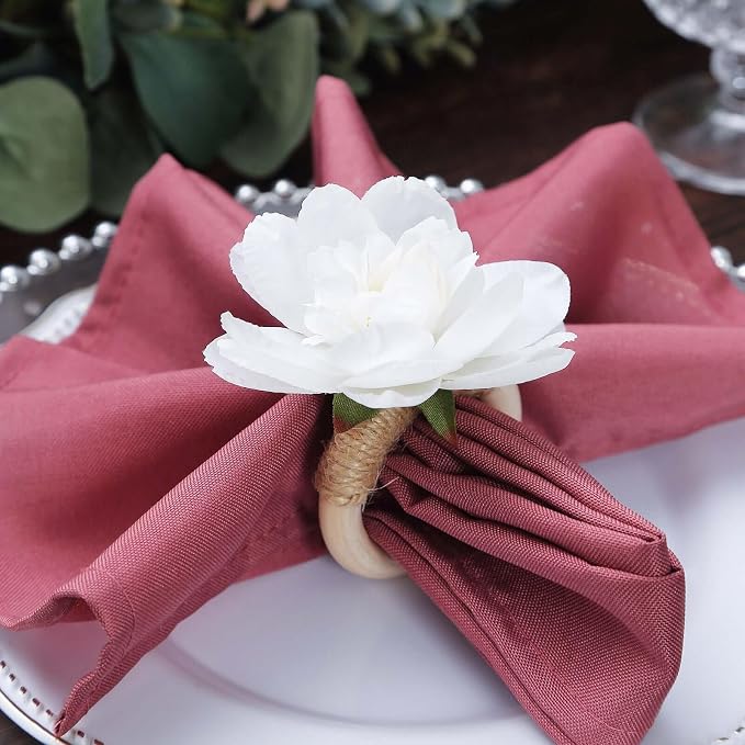 Efavormart 4 Pack White Artificial Flower Napkin Rings - Image 9
