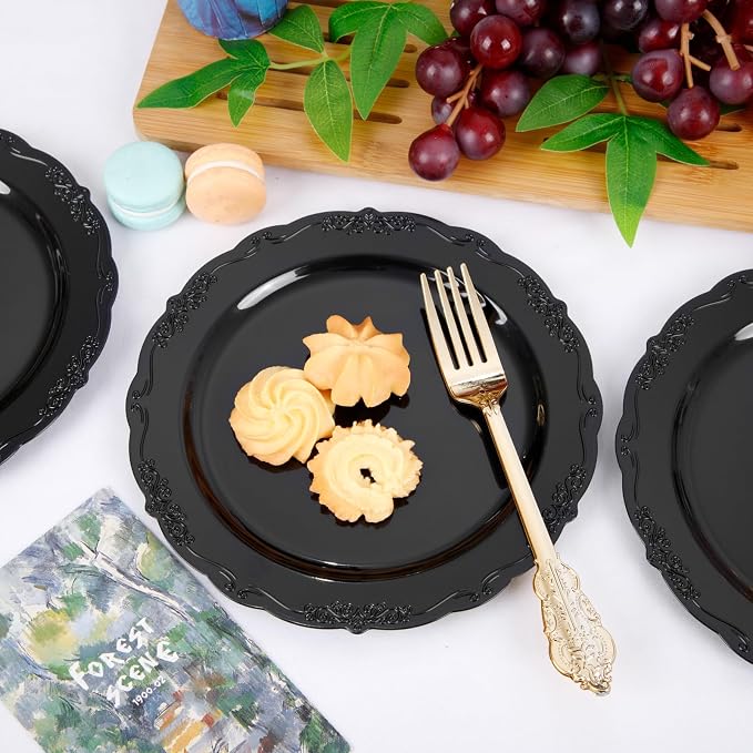 DaYammi 30PCS Black Plastic Plates, Heavy Duty Black Disposable Plates Premium - Image 9
