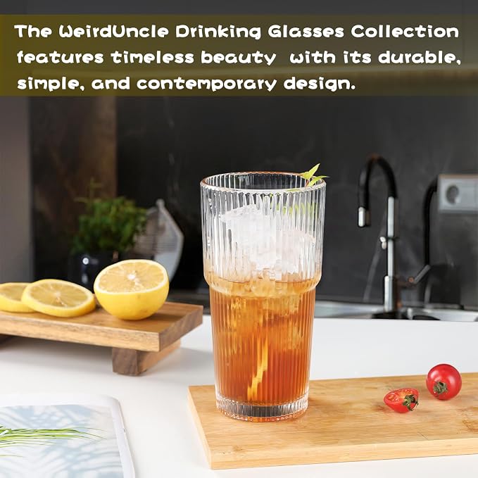 Set of 6 Oversize Ribbed Glassware, 20oz Vintage Clear Glass Tumbler, Large - Image 9