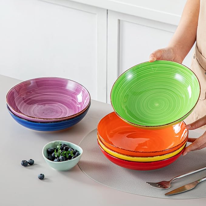 vancasso Bonita Pasta Bowls Set of 6, 38 oz Shallow Ceramic Bowls - Image 7