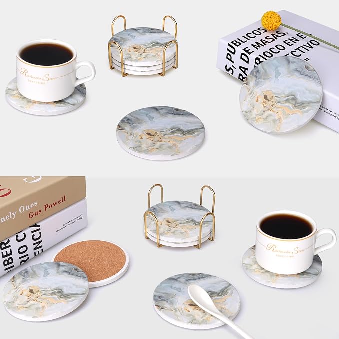 6 Pcs Grey Abstract Ceramic Coasters - Image 7