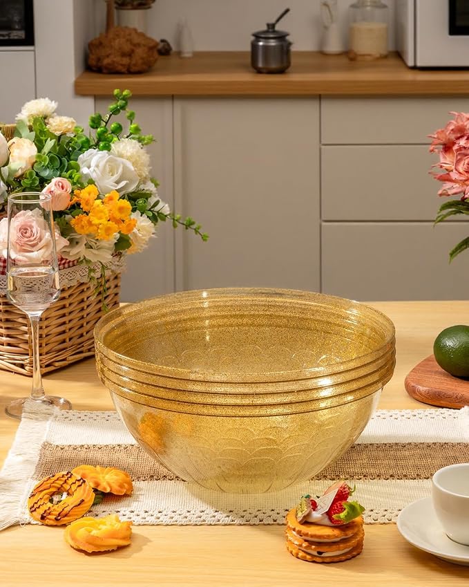 BESTVIP 150 Oz Glitter Gold Plastic Serving Bowls, 4 Pack | 11.6-Inch - Image 8