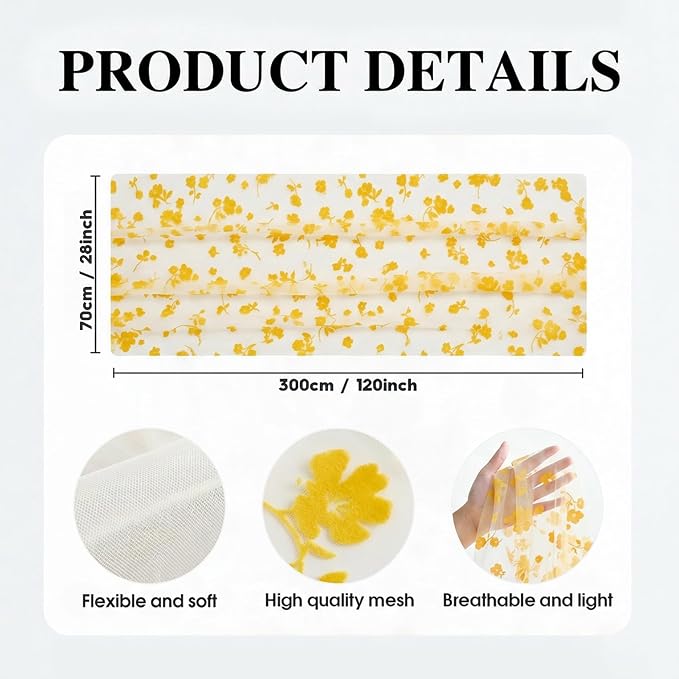 Artoid Mode White Gauze Flocking Yellow Flowers Table Runner 10FT, Spring Sheer - Image 7