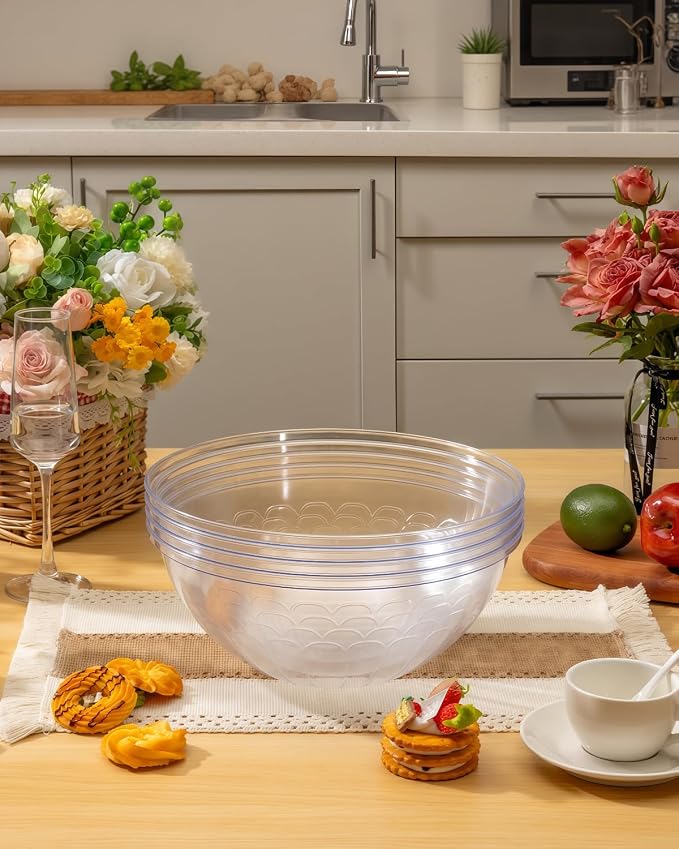 BESTVIP 150 Oz Clear Plastic Serving Bowls, 4 Pack | 11.6-Inch Disposable & - Image 8
