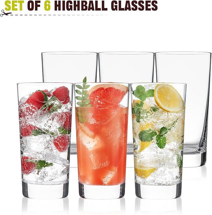Highball Glasses Set of 6, 13oz Tall Drinking Glasses, Water Glass - Image 7