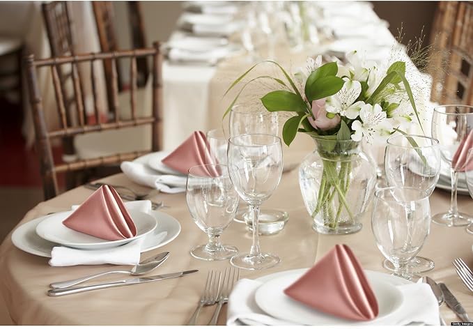 P Pothuiny 24 Pcs Rose Gold Satin Napkins 17 x 17 Inch, Satin Cloth Napkins | - Image 7