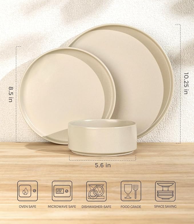 Ceramic Dinnerware Set for 8, 24-Piece Plates and Bowls Set | Lightweight - Image 6