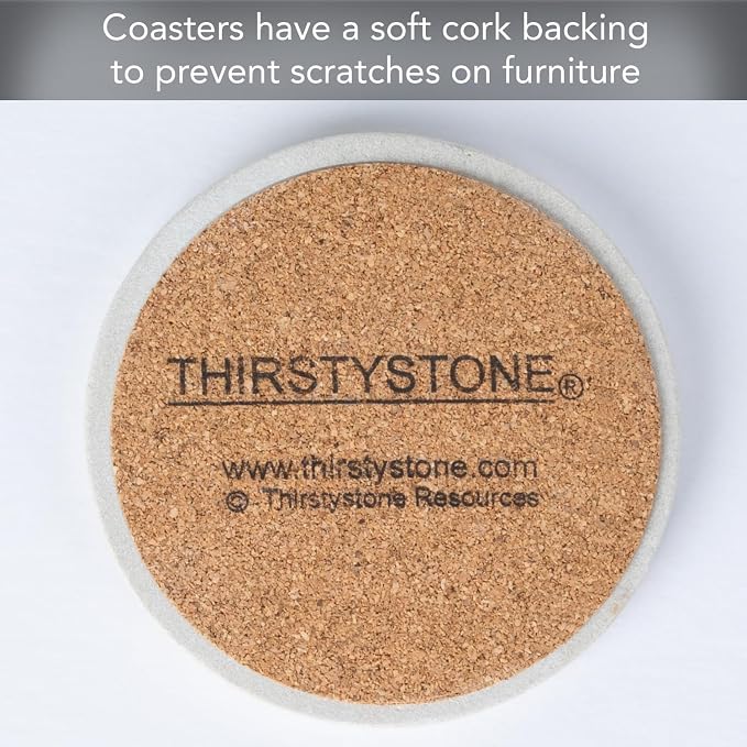 Thirstystone Monogram Round Natural Sandstone Coaster 4 Pack | 4" Diameter - Image 8