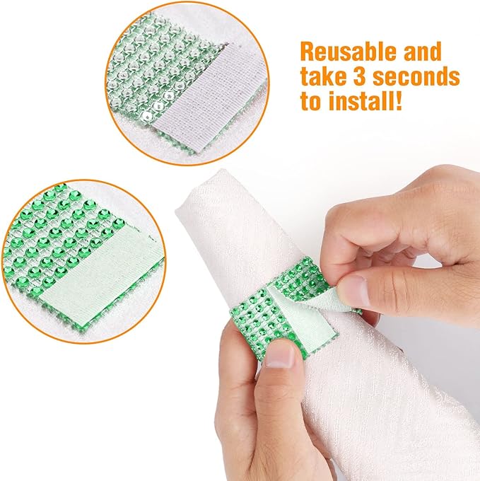 Green Napkin Rings Bulk Set of 150pcs, Wedding Rhinestone Crystal Diamond - Image 5