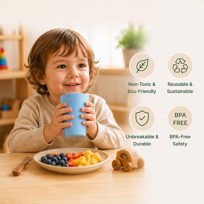 Wheat Straw Colored 6 Pack Kids Cups 12 OZ | Reusable Open Drinking Glasses BPA - Image 12