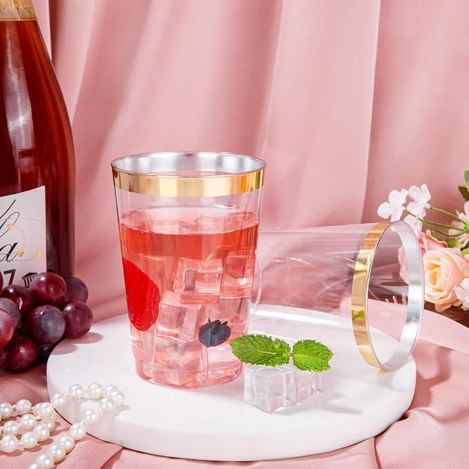 I00000 50 Pack 12 oz Gold Plastic Cups, Disposable Plastic Wine Glasses - Image 9