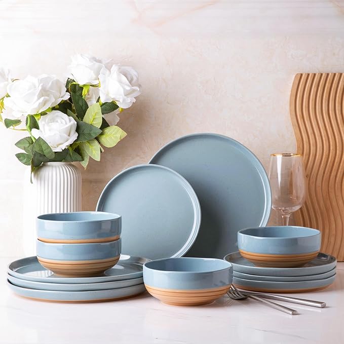 AmorArc Dinnerware Sets for 6, 18 Pieces Ceramic Plates and Bowls Set | Scratch - Image 8