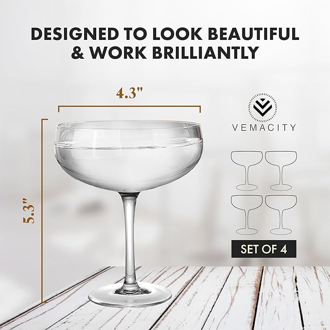 VEMACITY - Elegant Espresso Martini Glasses Set of 4 - Classic Coupe Glasses - Image 10