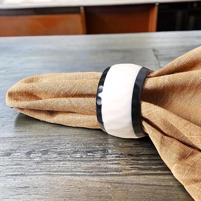 Black White Epoxy Resin Napkin Rings Set of 12 | Premium epoxy resin, - Image 9