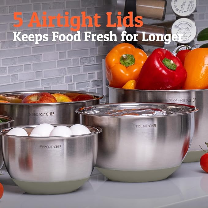Premium Mixing Bowls With Lids Set, Airtight Lids, Thicker Stainless Steel - Image 8
