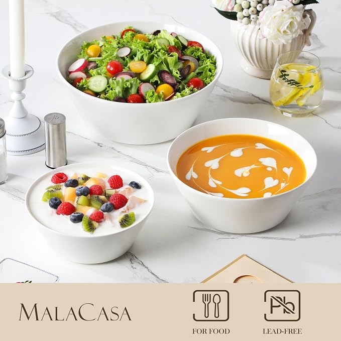 MALACASA White Serving Bowls Set of 3, Ceramic Mixing Bowl - Image 7