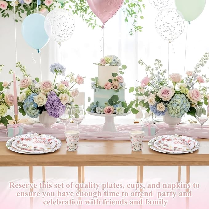 Pickmesh 250 Pcs Pink Floral Baby Shower Party Supplies Decorations Serve 50 - Image 6