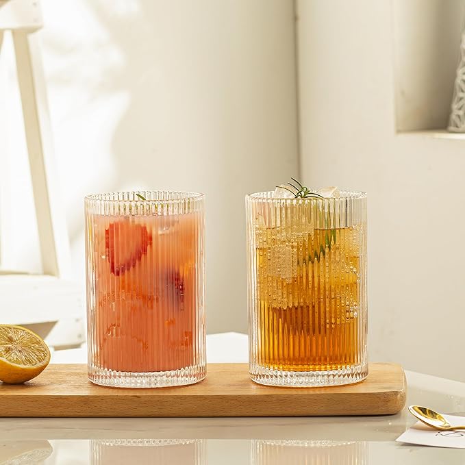 Vintage Ribbed Glassware Set: 6pcs 16.9oz XL Drinking Glasses, Fluted Ripple - Image 7