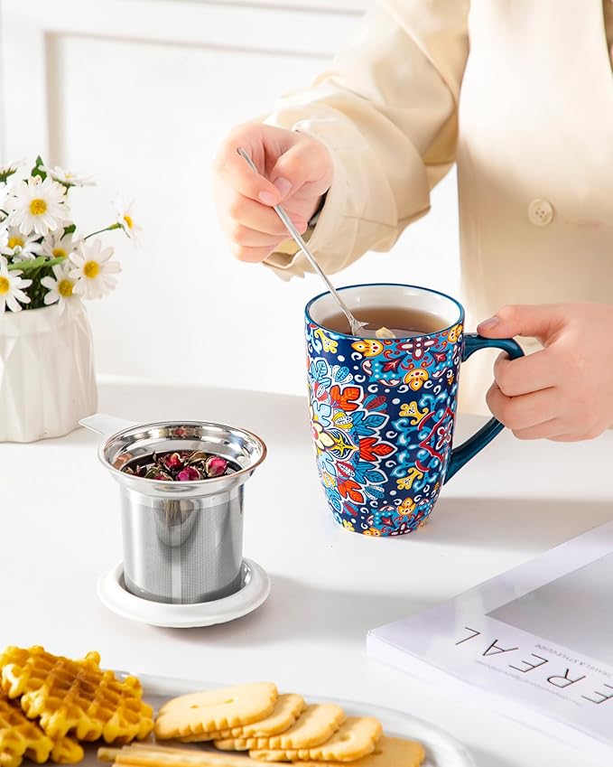 vancasso Ceramic Tea Mug with Infuser and Lid, 18 Ounce Bohemian Loose Leaf Cup - Image 7
