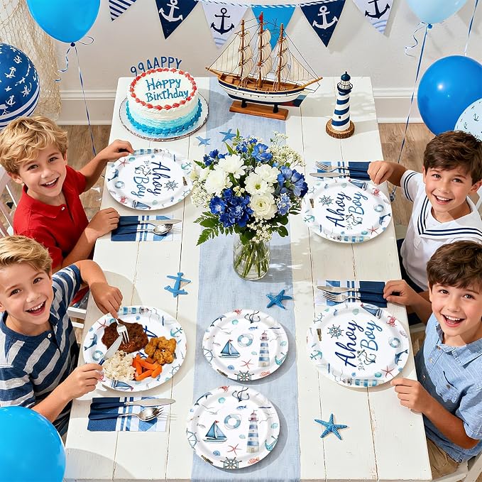 96 Pcs Ahoy It's A Boy Baby Shower Decorations, Serves 24 | Nautical Baby Boy - Image 8