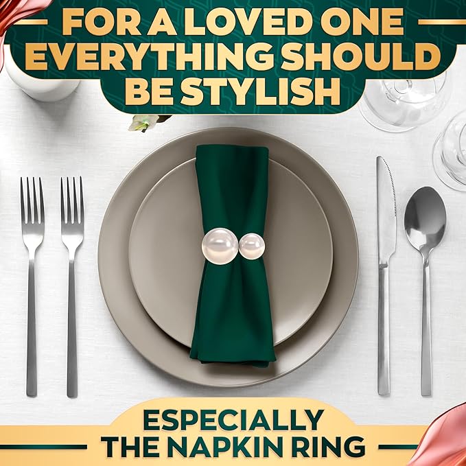 Pearl Napkin Rings Set of 12, and Party Tables - Image 9