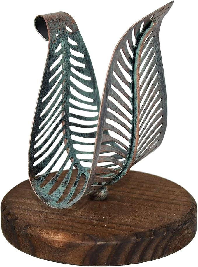 OwlGift Freestanding Modern Napkin Holder w/Golden Turquoise Metal Leaf & Brown - Image 10
