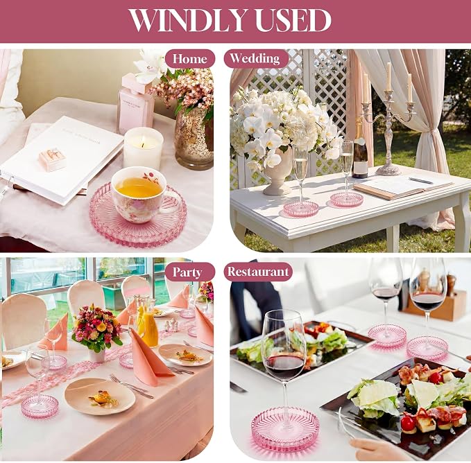 8 Pcs Glass Coasters with Holder Clear Drink Coasters Crystal Round Beverage - Image 7