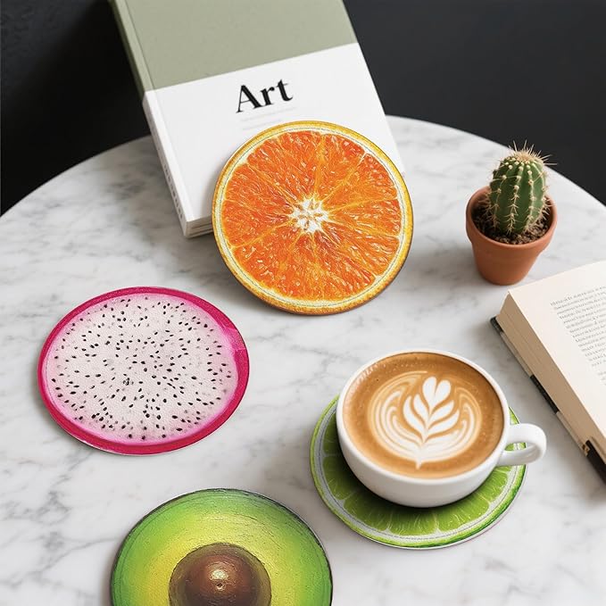 Fruit Coasters Leather Round Drink Coasters 6 Pcs Set - Image 6