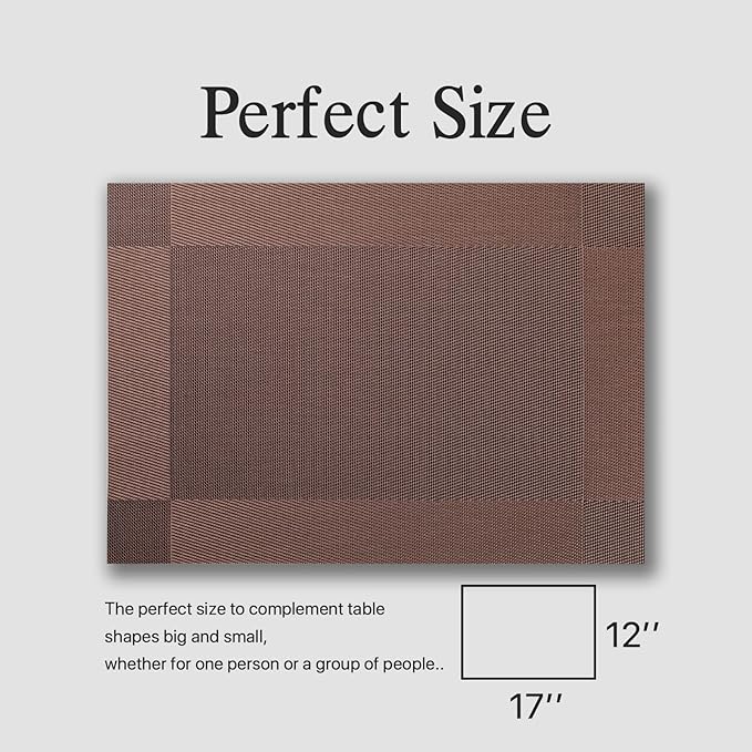 Placemats Set of 4 - Easy Clean Woven Vinyl Placemats for Dining Table, Indoor/Outdoor Place Mats, Washable PVC Table Mats(Brown Cube)