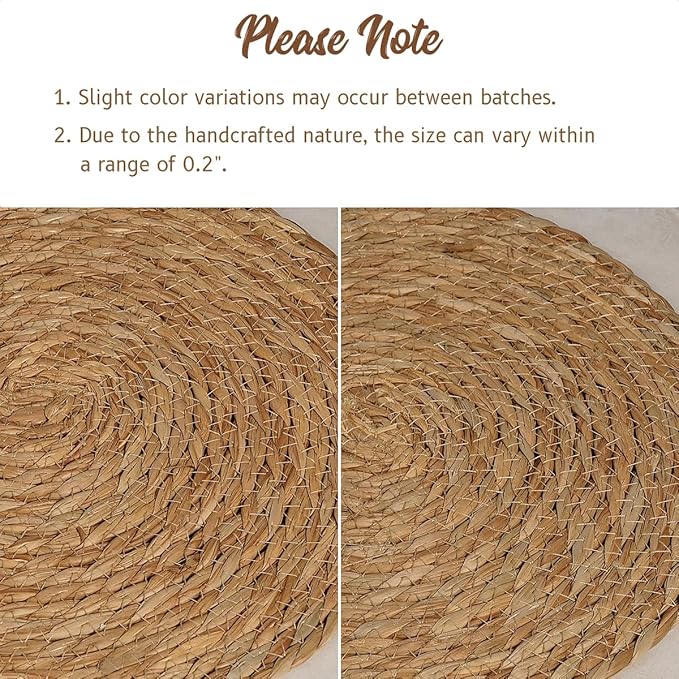 13 in Round Woven Placemats Plate Chargers Set of 10, Boho Farmhouse Rustic - Image 7