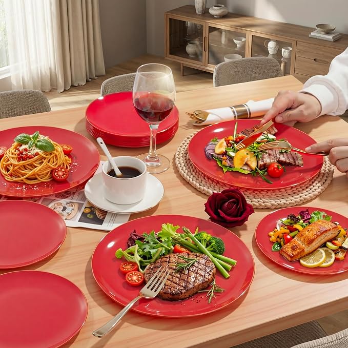 KIRE 350 PCS Red and Gold Plastic Plates - Image 11
